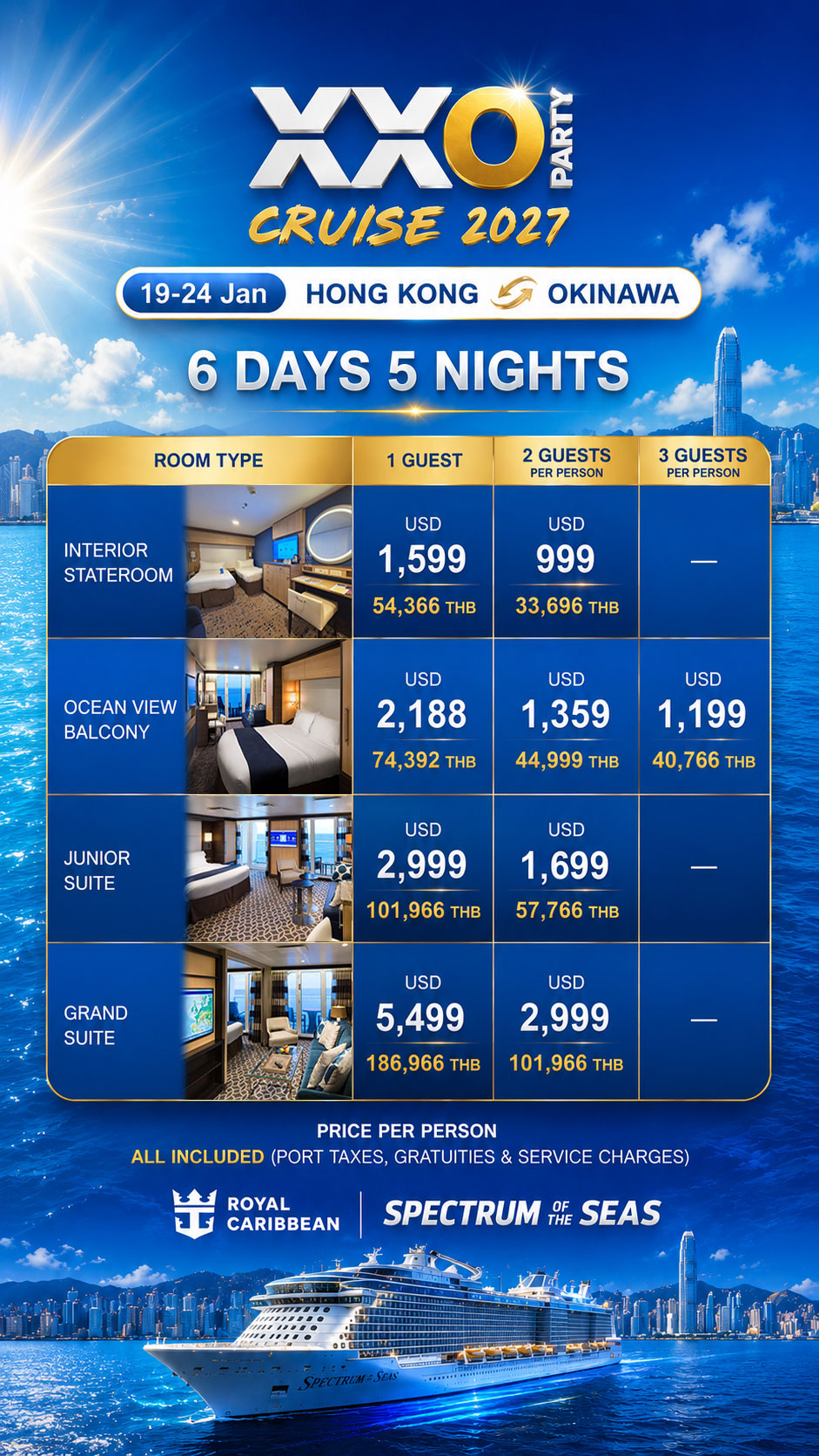 XXO Party Cruise 2027 Hong Kong Okinawa pricing